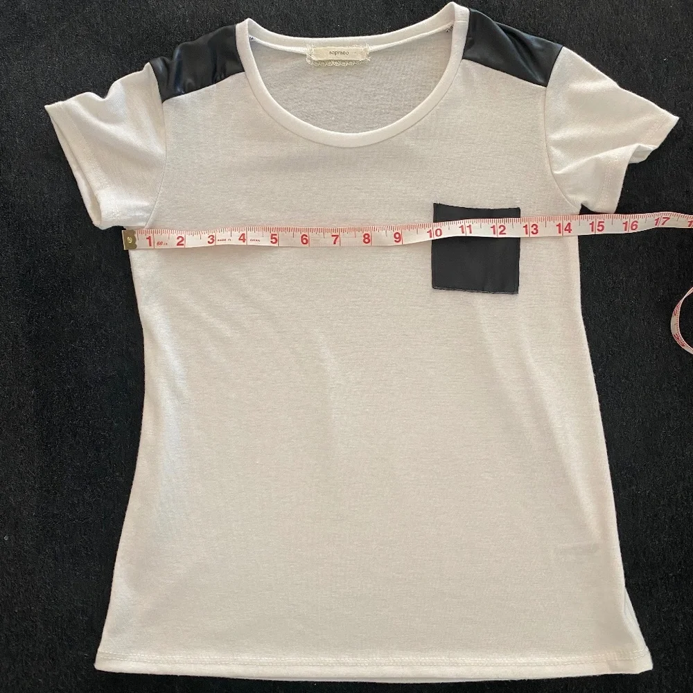 Soprano white short sleeve faux leather t-shirt girls 10-12